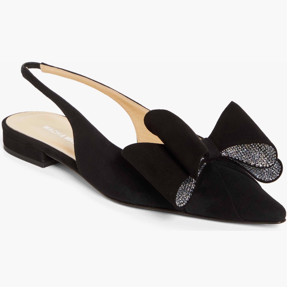 NEW MACH & MACH Le Cadeau Suede Ballet Flats in Black